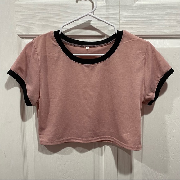 ROMWE Women’s Short-Sleeve Baseball Pattern Cropped Shirt - pink & black, size L - Picture 3 of 7